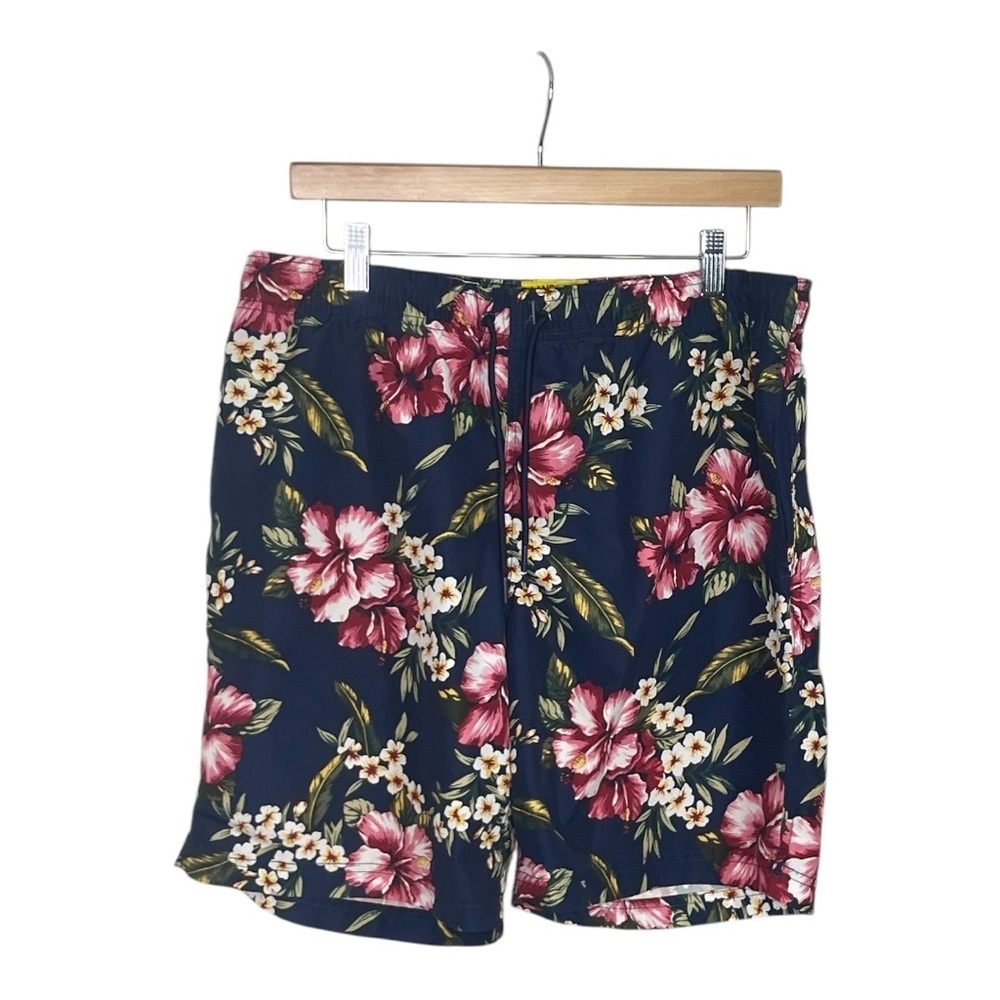 LANDS END W/ HOFFMAN CALIFORNIA MENS SWIM TRUNKS FLORAL BLUE Sz M 32-34 - Picture 3 of 4